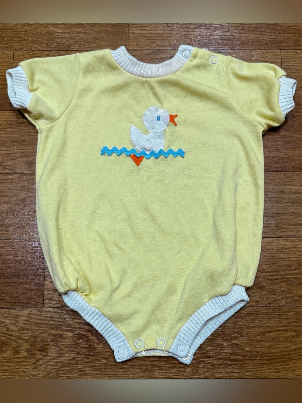 Vintage Baby Boy Girl Duck Embroidered Appliqué One Piece by The Pond